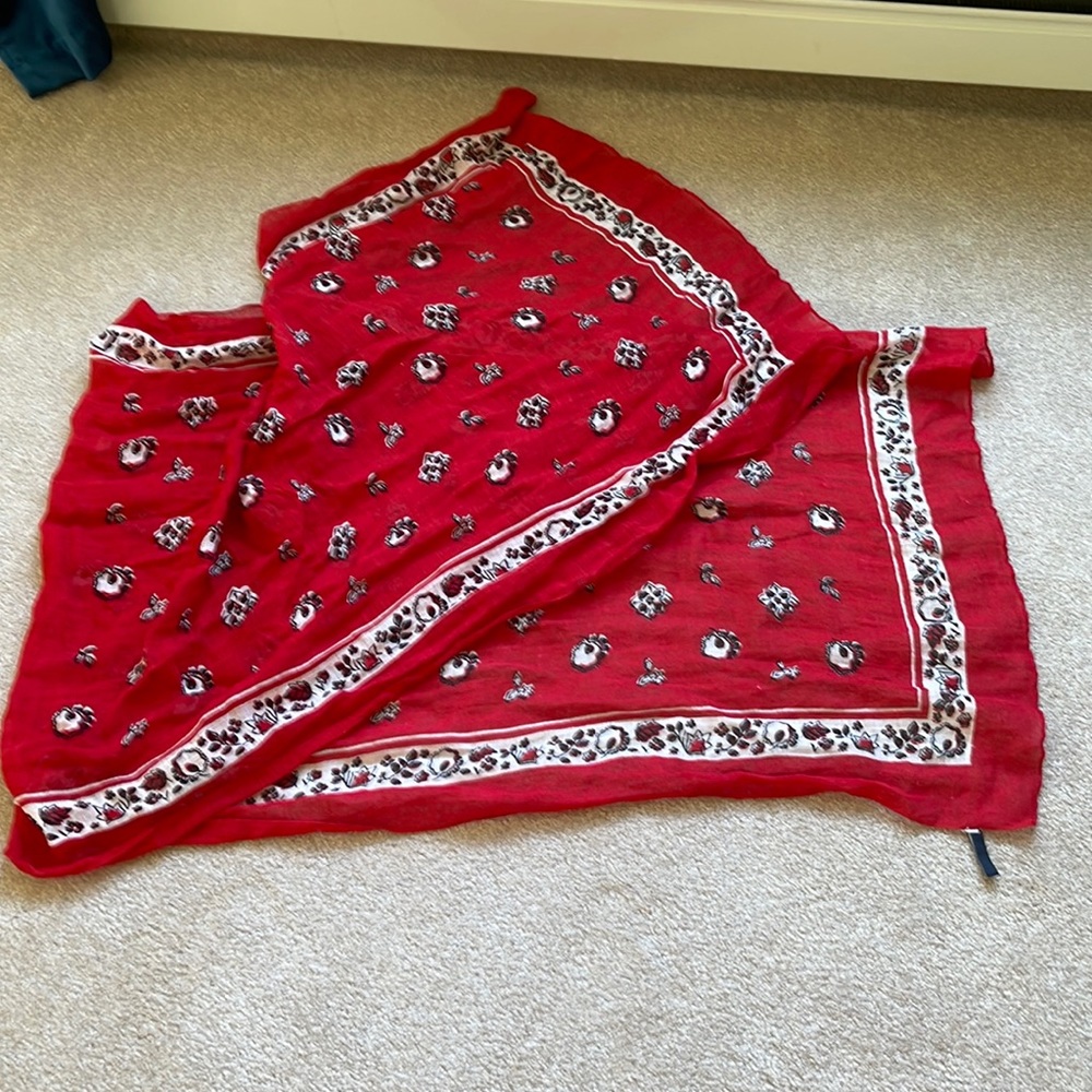 Gap Red Floral Large Rectangular Linen Scarf - image 1